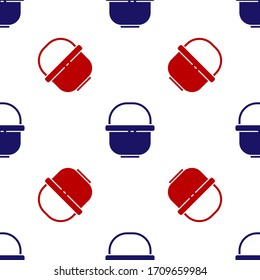 Blue and red Camping pot icon isolated seamless pattern on white background. Boil or stew food symbol. Vector Illustration