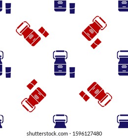 Blue and red Can container for milk and glass icon isolated seamless pattern on white background.  Vector Illustration