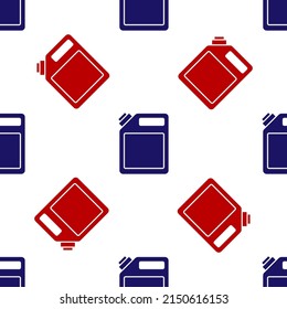 Blue and red Canister for gasoline icon isolated seamless pattern on white background. Diesel gas icon. Vector
