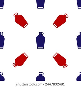Blue and red Canteen water bottle icon isolated seamless pattern on white background. Tourist flask icon. Jar of water use in the campaign.  Vector