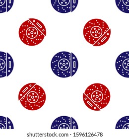 Blue and red Car brake disk with caliper icon isolated seamless pattern on white background.  Vector Illustration