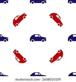 Blue and red Car icon isolated seamless pattern on white background.  Vector