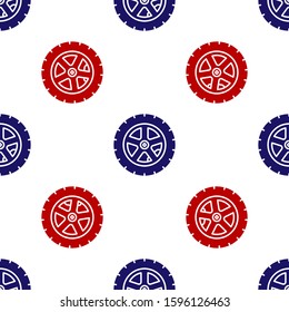 Blue and red Car wheel icon isolated seamless pattern on white background.  Vector Illustration