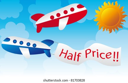 blue and red cartoons planes over sky with sun background