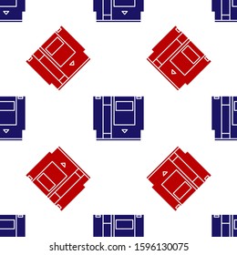 Blue and red Cartridge for retro game console icon isolated seamless pattern on white background. TV Game cartridge.  Vector Illustration