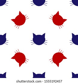 Blue and red Cat icon isolated seamless pattern on white background.  Vector Illustration