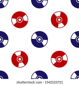 Blue and red CD or DVD disk icon isolated seamless pattern on white background. Compact disc sign.  Vector Illustration