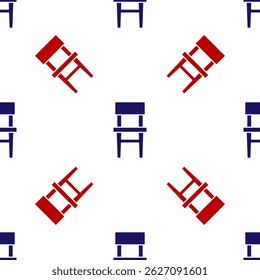 Blue and red Chair icon isolated seamless pattern on white background.  Vector
