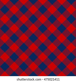 Blue red check diagonal textile seamless pattern. Vector illustration.