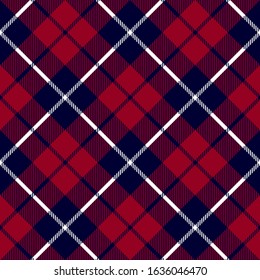 Blue red check plaid texture seamless pattern. Vector background.