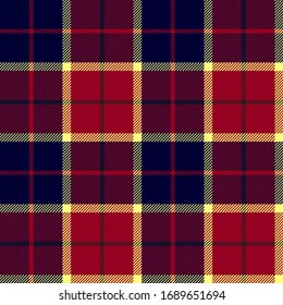 Blue red check plaid texture seamless pattern. Vector background.