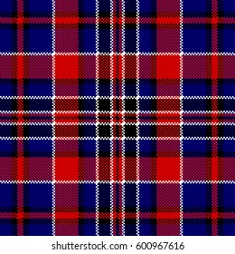 Blue red check square pixel seamless pattern. Vector illustration.