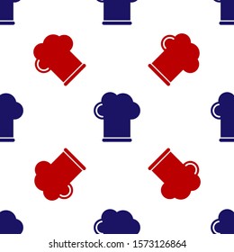 Blue and red Chef hat icon isolated seamless pattern on white background. Cooking symbol. Cooks hat.  Vector Illustration