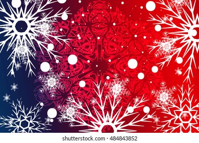 Blue, red christmas background with snowflakes. Christmas vector pattern design for geeting card, wallpaper, backdrop.