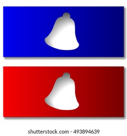 Blue and Red Christmas banner with the bell. Vector.