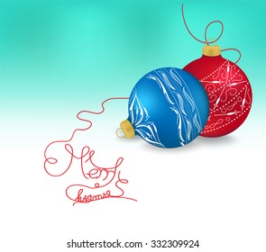 Blue and red christmas ornaments on bright holiday background with copy space. Merry christmas card. Winter holidays. Xmas theme