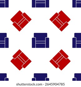 Blue and red Cinema chair icon isolated seamless pattern on white background.  Vector