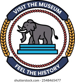 Um círculo azul e vermelho com um elefante no meio