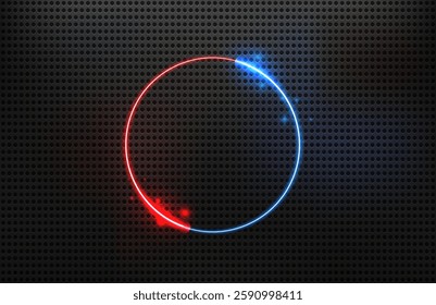 Blue and red circle neon frame. Colorfull night neon with light effect
