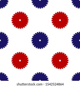 Blue and red Circular saw blade icon isolated seamless pattern on white background. Saw wheel.  Vector Illustration