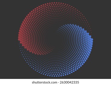Fondo mínimo dinámico abstracto de puntos de semitono circulares azules y rojos. Diseño de Vector geométrico