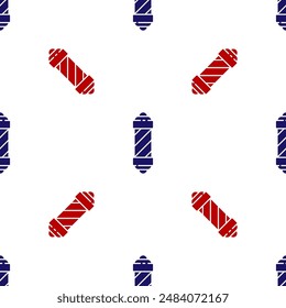 Blue and red Classic Barber shop pole icon isolated seamless pattern on white background. Barbershop pole symbol.  Vector Illustration