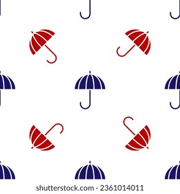 Blue and red Classic elegant opened umbrella icon isolated seamless pattern on white background. Rain protection symbol.  Vector Illustration