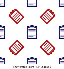 Blue and red Clipboard with document icon isolated seamless pattern on white background.  Vector Illustration