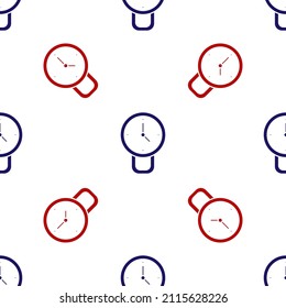 Blue and red Clock icon isolated seamless pattern on white background. Time symbol.  Vector