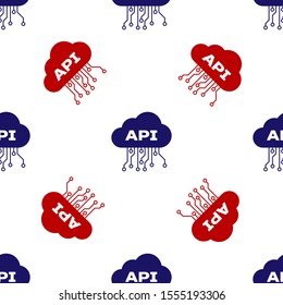 Blue and red Cloud api interface icon isolated seamless pattern on white background. Application programming interface API technology. Software integration.  Vector Illustration
