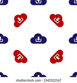 Blue and red Cloud download icon isolated seamless pattern on white background.  Vector Illustration