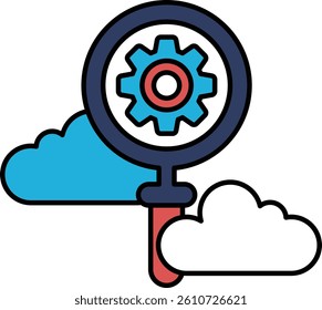 A blue and red cloud with a gear in the middle. The gear is surrounded by a circle