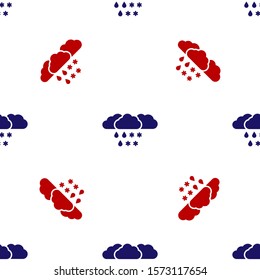 Blue and red Cloud with snow and rain icon isolated seamless pattern on white background. Weather icon.  Vector Illustration