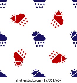 Blue and red Cloud with snow, rain and sun icon isolated seamless pattern on white background. Weather icon.  Vector Illustration