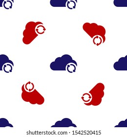 Blue and red Cloud sync refresh icon isolated seamless pattern on white background. Cloud and arrows.  Vector Illustration