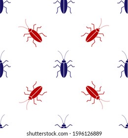 Blue and red Cockroach icon isolated seamless pattern on white background.  Vector Illustration