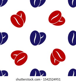 Blue and red Coffee beans icon isolated seamless pattern on white background.  Vector Illustration