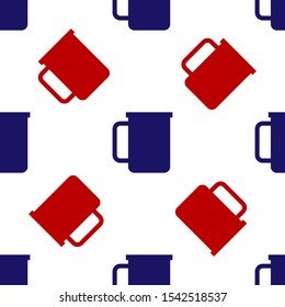 Blue and red Coffee cup flat icon isolated seamless pattern on white background. Tea cup. Hot drink coffee.  Vector Illustration