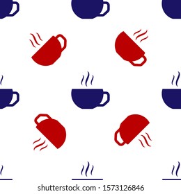 Blue and red Coffee cup flat icon isolated seamless pattern on white background. Tea cup. Hot drink coffee.  Vector Illustration