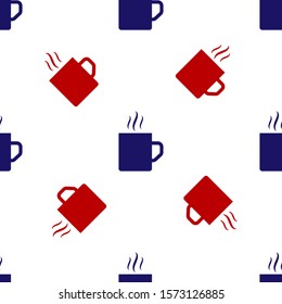 Blue and red Coffee cup flat icon isolated seamless pattern on white background. Tea cup. Hot drink coffee.  Vector Illustration