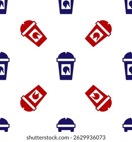 Azul e vermelho Xícara de café para ir ícone isolado sem emenda padrão no fundo branco. Tire a impressão.  Vetor