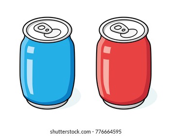Blue and red cola or soda soft drink cans isolated