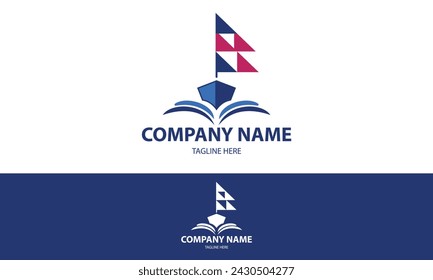 Blue and Red Color Abstract Ship Open Book Logo Design