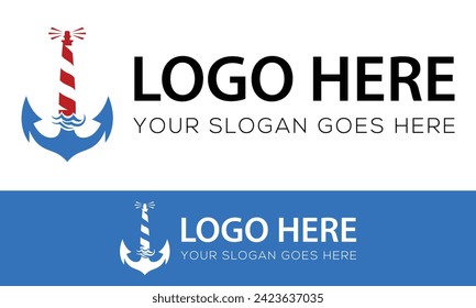 Blue and Red Color Anchor Lighthouse Logo Design