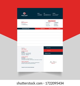 Blue & Red color Business Invoice Template Vector