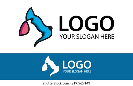 Blue and Red Color Cat and Dog Line Love Logo Design