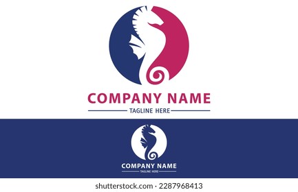 Blue and Red Color Circle Negative Space Seahorse Logo Design