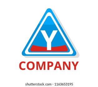 blue and red color glasses triangle button web logo graphic design with modern clean style for any professional company with initial type letter y on it