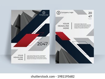 Blue and red color scheme with geometric background business Book cover design template in A4. Can be use for brochure, annual report, poster, corporate presentation, portfolio, flier, banner, website
