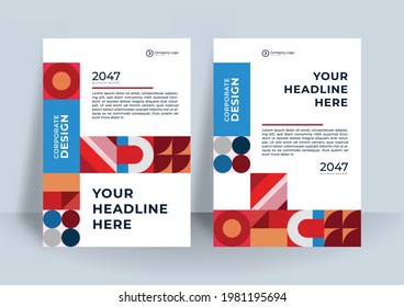 Blue and red color scheme with geometric background business Book cover design template in A4. Can be use for brochure, annual report, poster, corporate presentation, portfolio, flier, banner, website